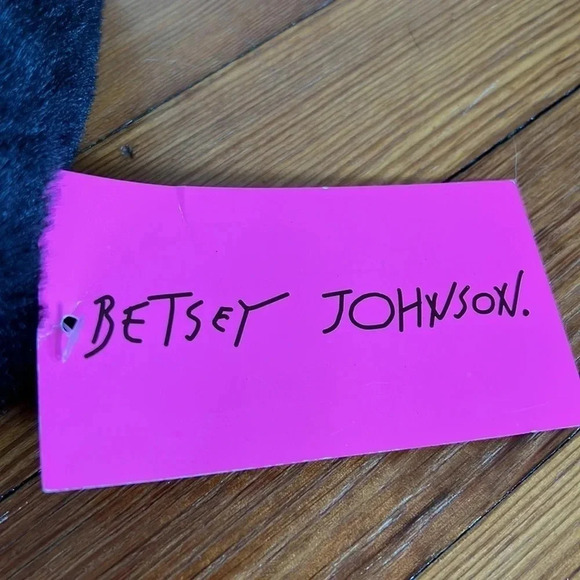 Betsey Johnson Fuzzy Warm Plush Black and Rainbow Slippers - Picture 5 of 5